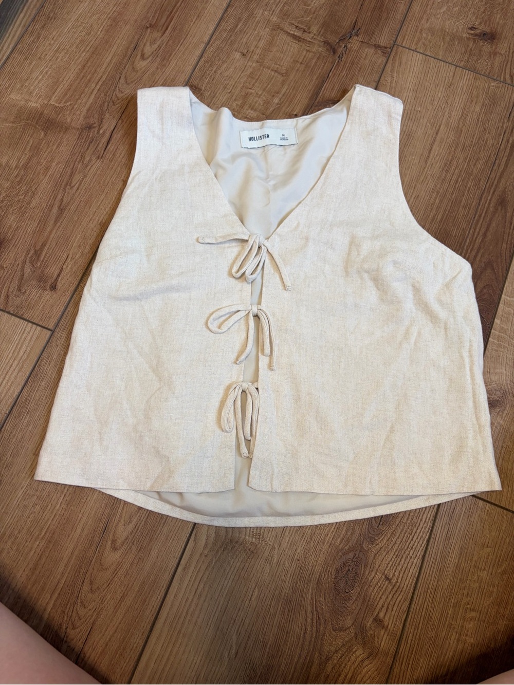 Hollister Cream Tie-Front Linen-Blend Tank Top